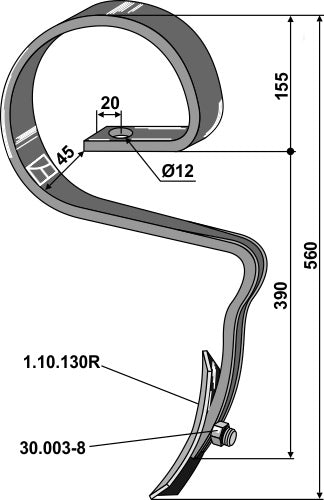 Elastic tine with share