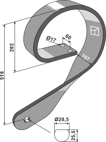 Spring shank, straight - left