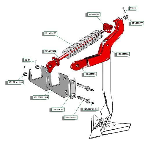 Stone disengaging mechanism compl. without tine, holder and share