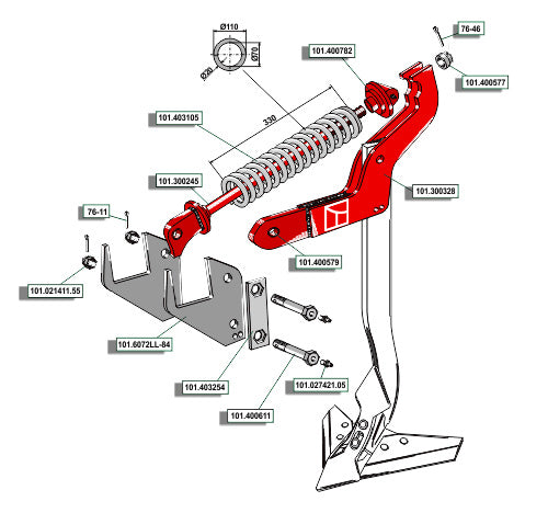 Stone disengaging mechanism compl. without tine, holder and share