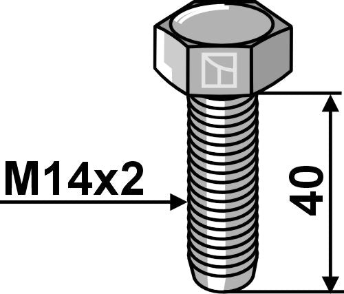 Hexagon bolt M14x2x40 without nut - galvanized