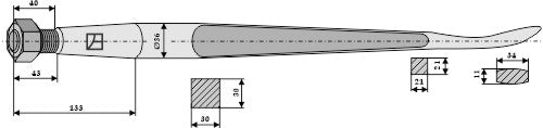 Spoon-shaped tine 1100mm