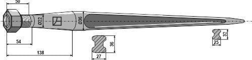 Pointed tine with cone-shaped nut