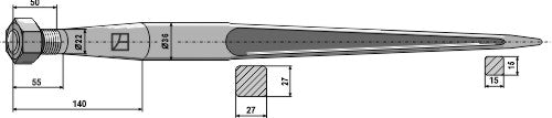 Pointed tine with cone-shaped nut