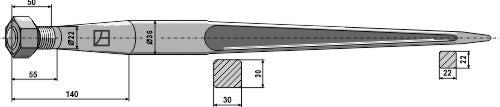 Pointed tine with cone-shaped nut - 1400mm