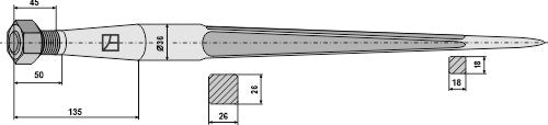 Pointed tine with cone-shaped nut