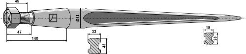 Front loading tine 810mm