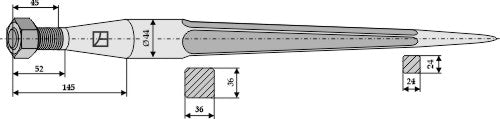 Front loading tine 910mm