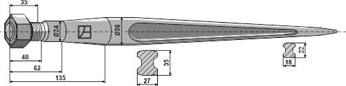 Front loading tine 900mm