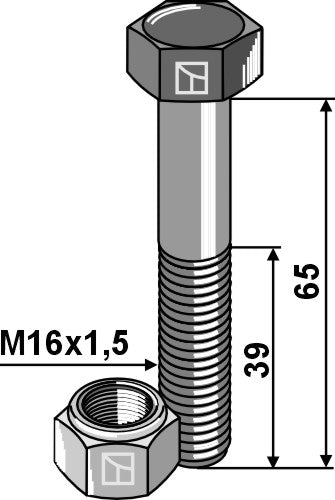 Hexagon bolt M16x1,5x65 with self-locking nut