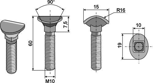Cultivator bolt - M10x60 - 10.9