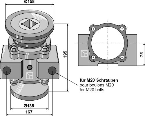 Bearing compl. for 40x40 square shaft