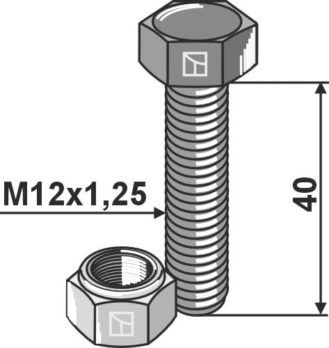 Hexagon bolt with metric fine thread - M12x1,25x40 - 10.9 - Galvanized