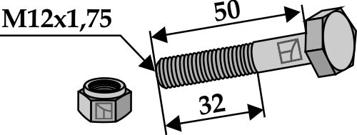 Hexagon Bolt M12x1,75x50 with self-locking nut