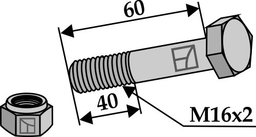 Hexagon Bolt M16x2x60 with self-locking nut