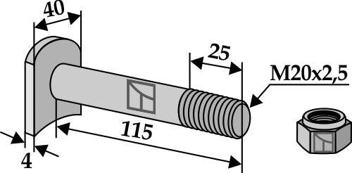 Bolt M 20 x 2,5 - 8.8 with self-locking nut