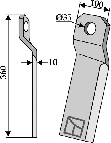 Twisted comminution blade 360x100mm - long -left