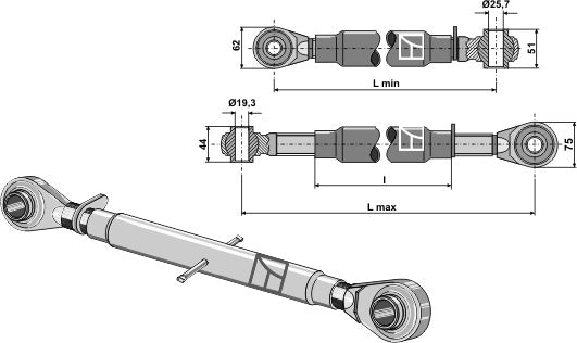 Top-links with hardened tie-rod M27x3