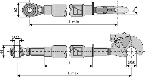 Top-links with automatic hook and tie-roads M30x3,5