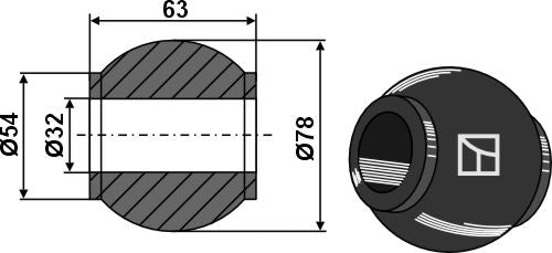 Ball for top hooks Cat. III-IV - BLACK LINE