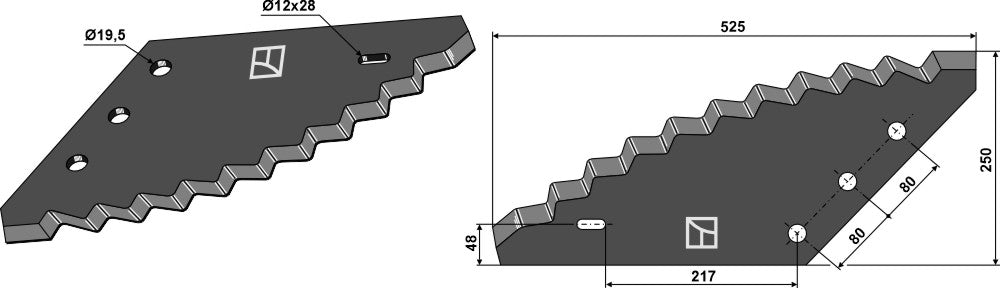Fodder mixer knives, right - hard metal faced