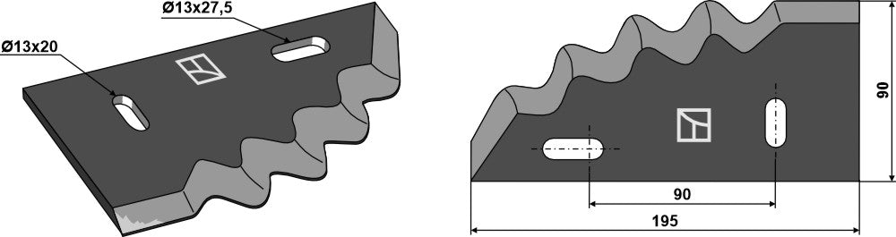 Fodder mixer knives - hard metal faced, right