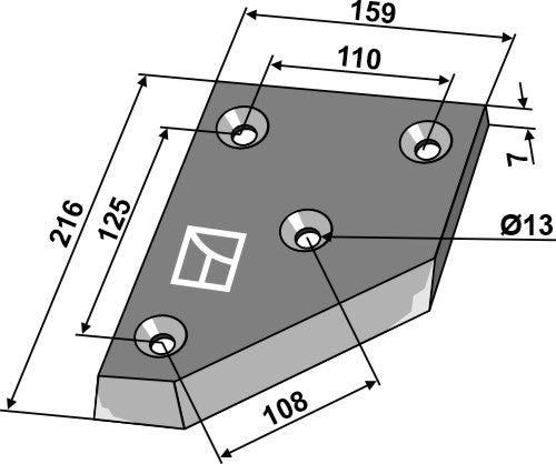 Right-side corner knife the direction of motion