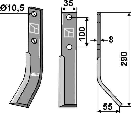 Rotary tine 290x35mm, right