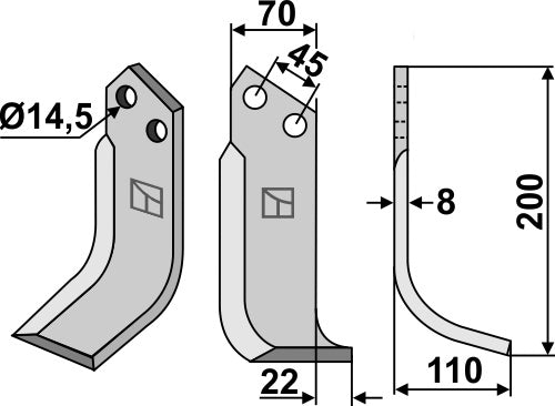 Blade 200x70mm, right