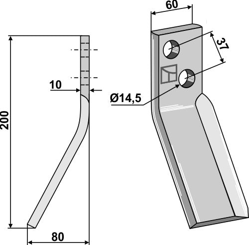Rotary tine 200x60mm, model