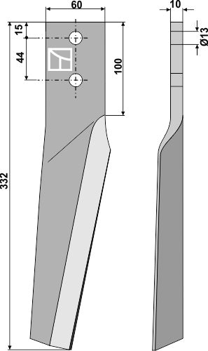 Tine for rotary harrows 332mm, left