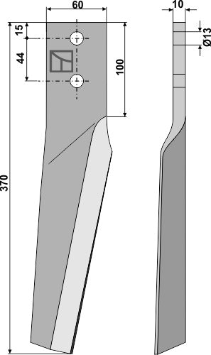 Tine for rotary harrows 370mm, left