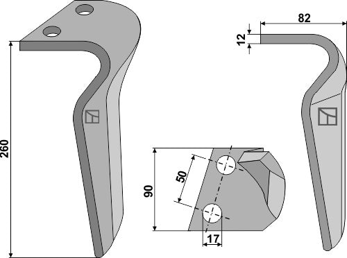 Tine for rotary harrows 260mm, left