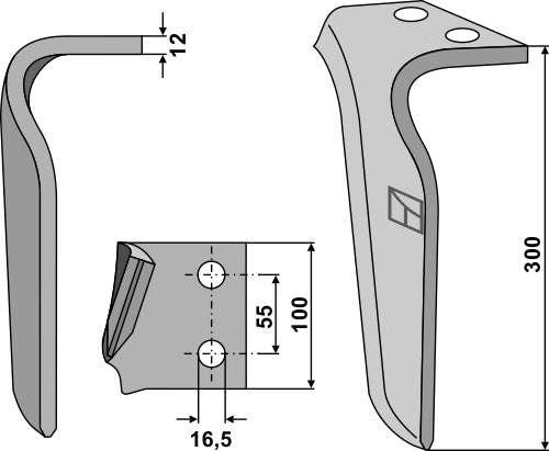 Tine for rotary harrows, right