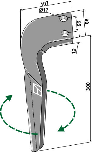 Tine for rotary harrows, right