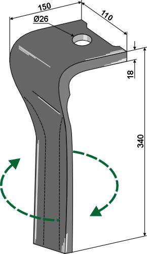 Tine for rotary harrows, right