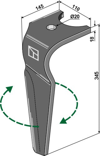 Tine for rotary harrows, right