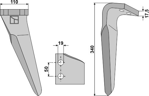 Tine for rotary harrows, left