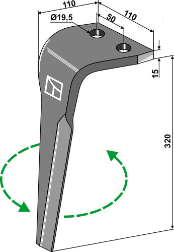 Tine for rotary harrows, left
