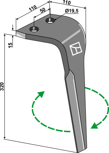 Tine for rotary harrows, right