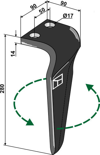 Tine for rotary harrows, left