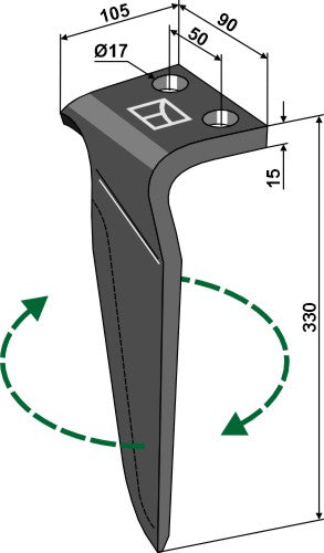 Tine for rotary harrows, right