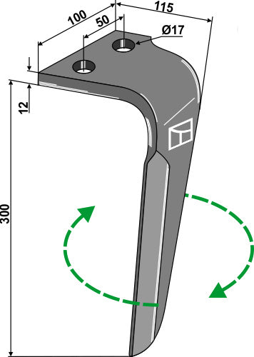 Tine for rotary harrows, right
