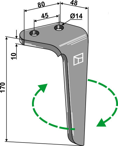 Tine for rotary harrows, right