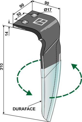 Tine for rotary harrows (DURAFACE) 310mm, left