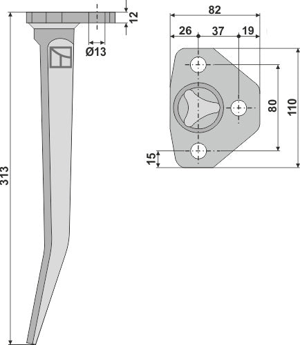 Tine for vibro-harrow 313mm