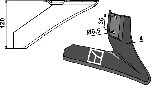 Angled wing share - right