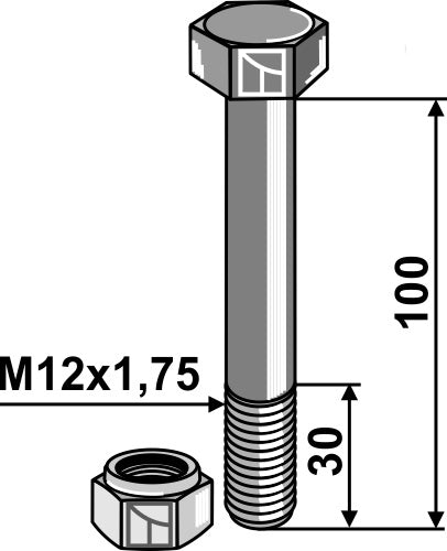Bolt with self-locking nut - M12 - 8.8