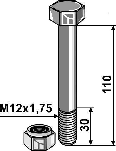 Bolt with self-locking nut - M12 - 8.8