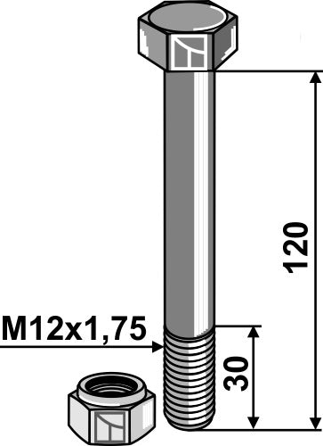 Bolt with self-locking nut - M12 - 8.8